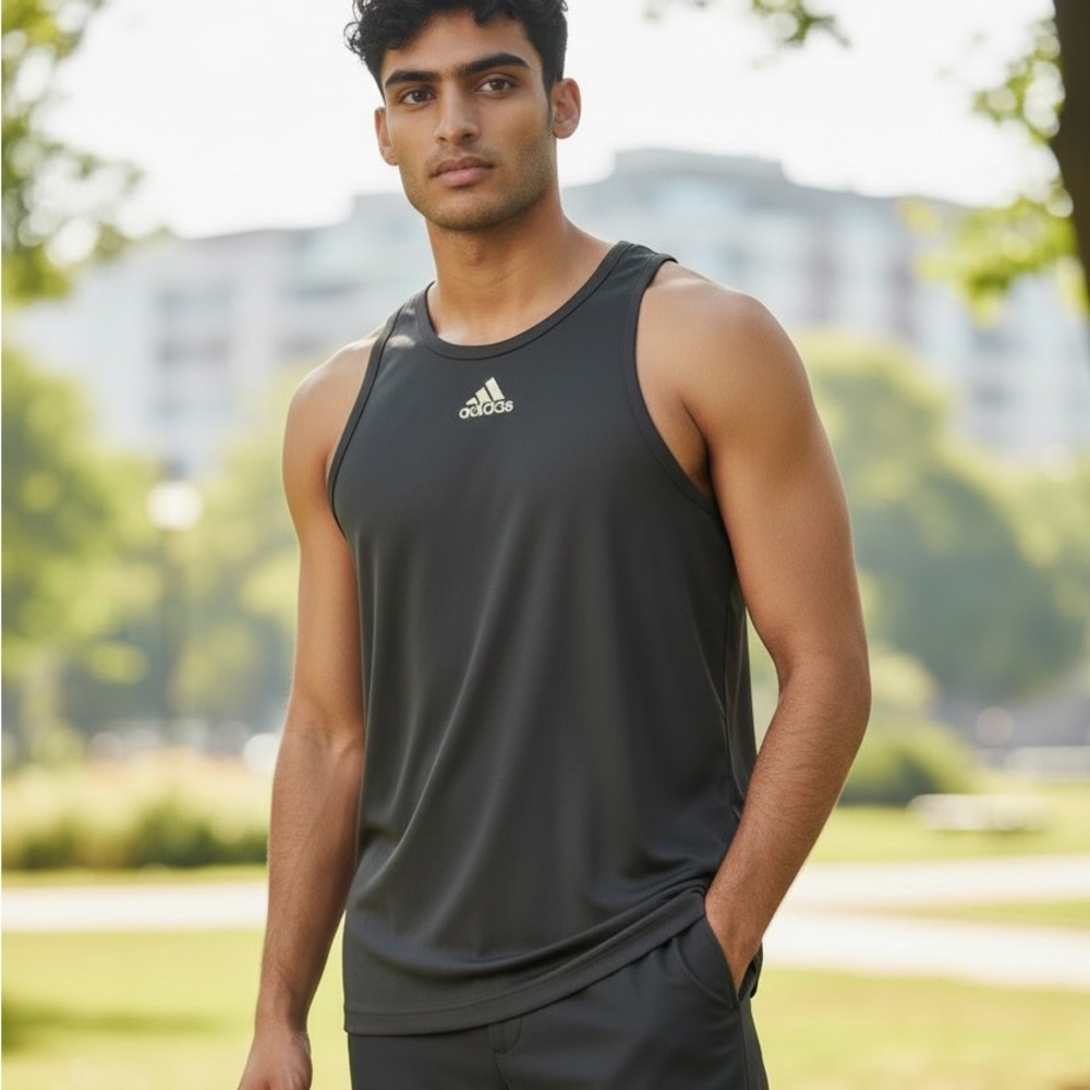 Adidas 3G Black Men's Athletic Training Tank Top with White Logo